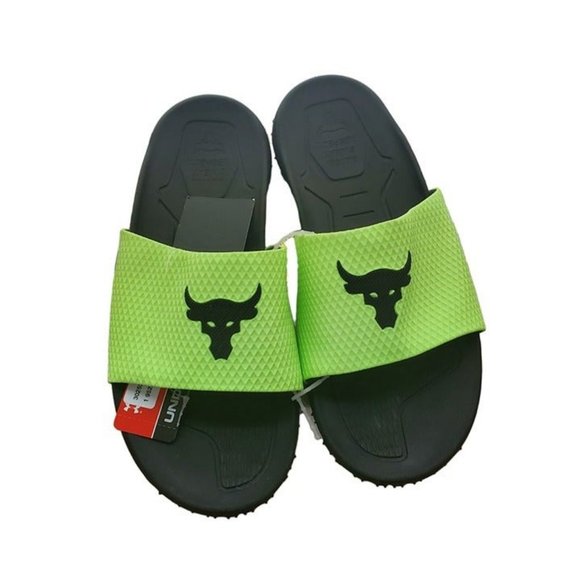 Under Armour Project Rock Slides Sandals Men's Size 12 Michelin Lime Green Neon - Picture 2 of 3